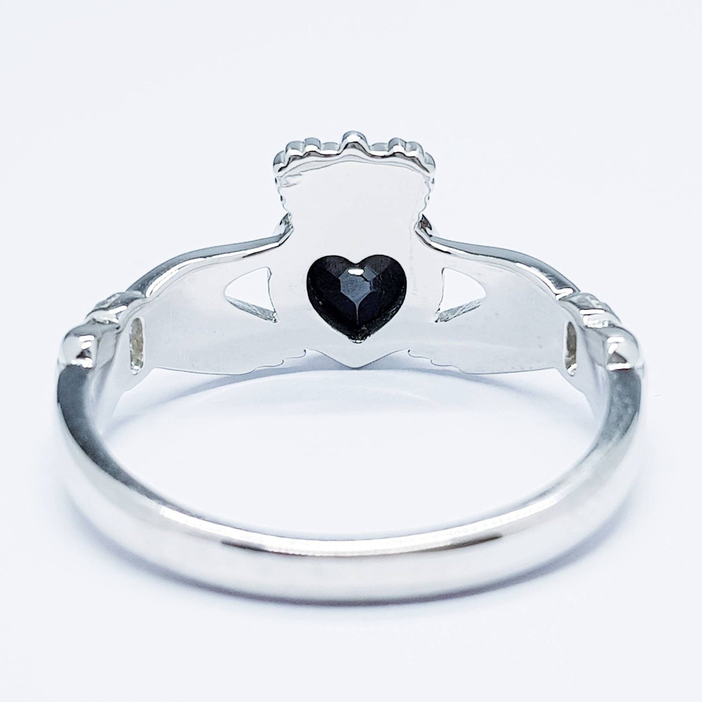 Irish Claddagh ring set with black stone, silver claddagh rings