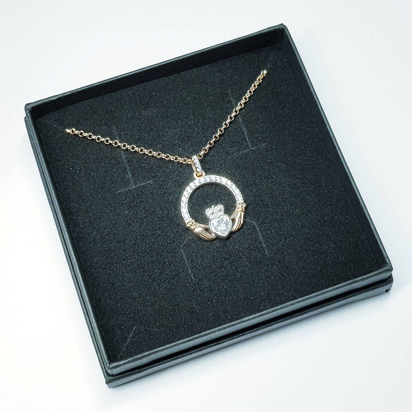 Sterling silver rose gold claddagh necklace, irish necklace with rose gold plating