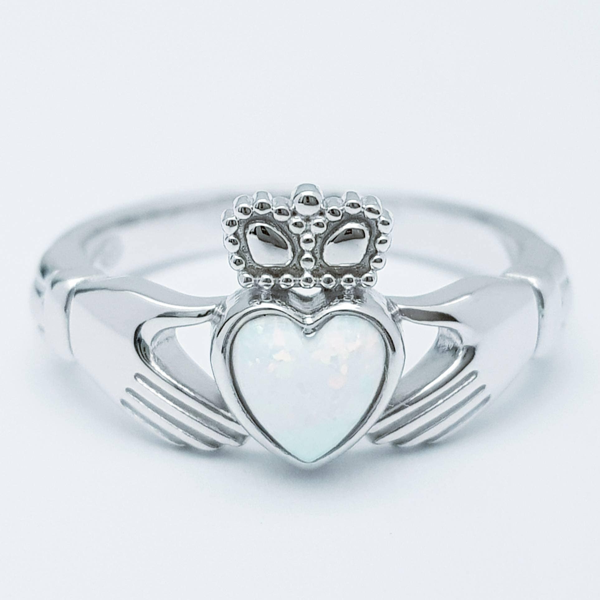 White Opal Sterling Silver Claddagh Ring – Foxford Jewellery
