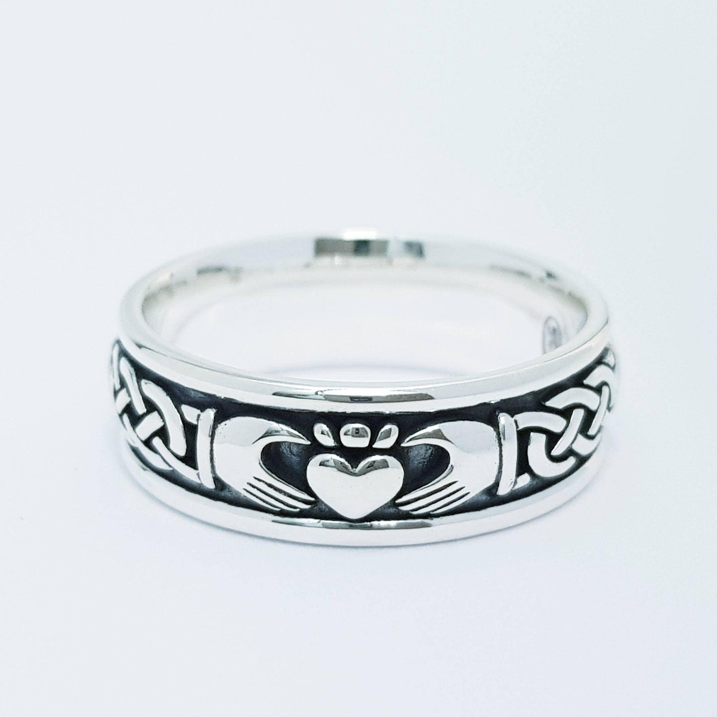 Sterling Silver Claddagh ring, Celtic Knot Claddagh Ring, Claddagh band