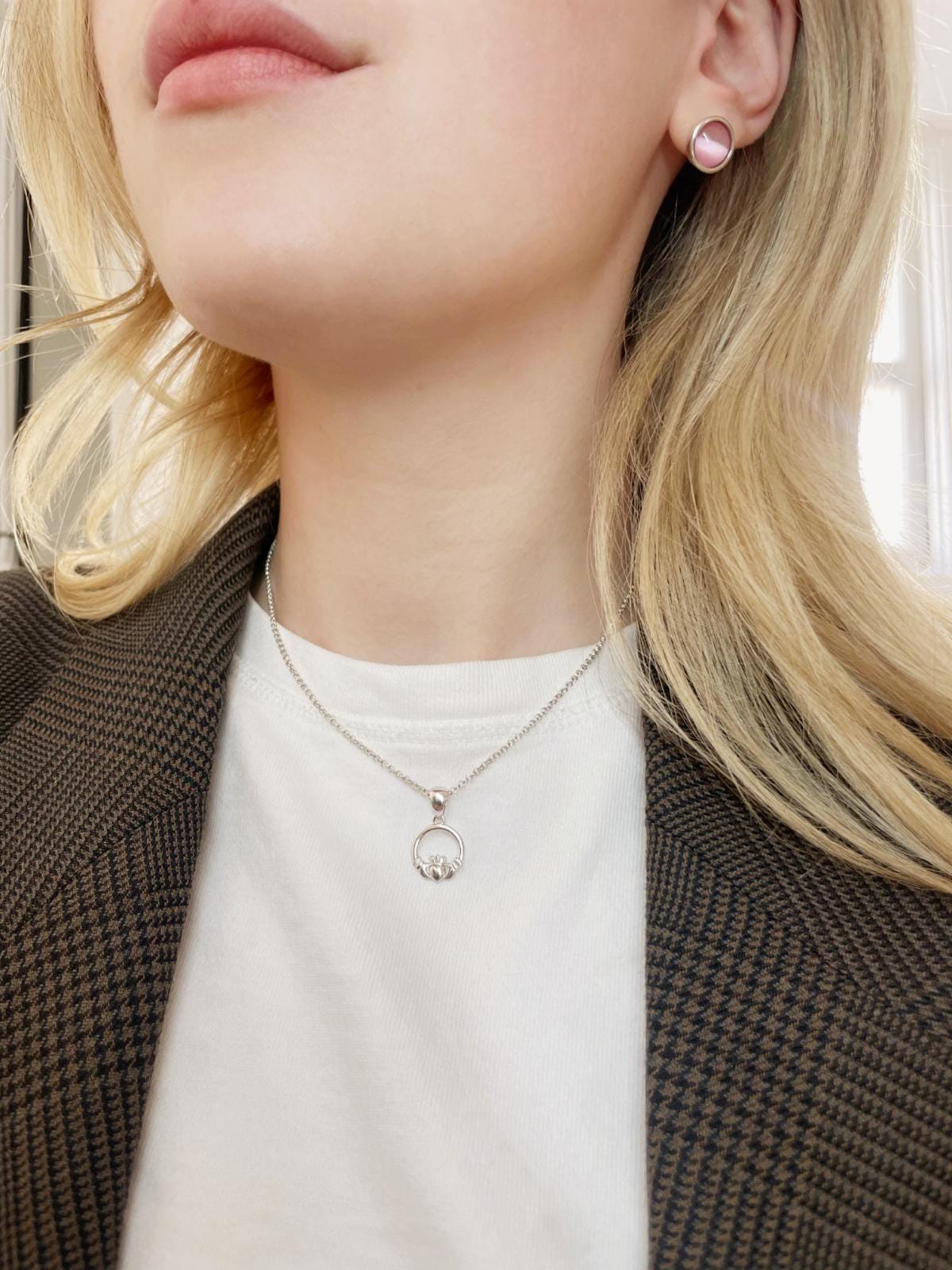 Small Claddagh pendant, Irish claddagh necklace from Galway, Ireland, Sterling Silver claddagh necklace