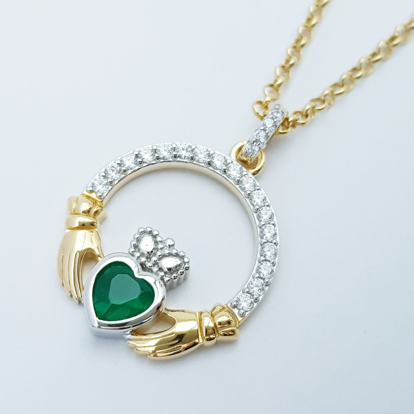 Sterling silver claddagh necklace with gold plating
