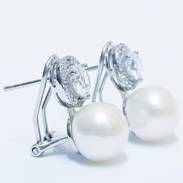 Pearl Earrings, Bridal Earrings, Vintage Pearl Earrings, Antique Earrings, Pearl and Diamond, sterling silver Earrings