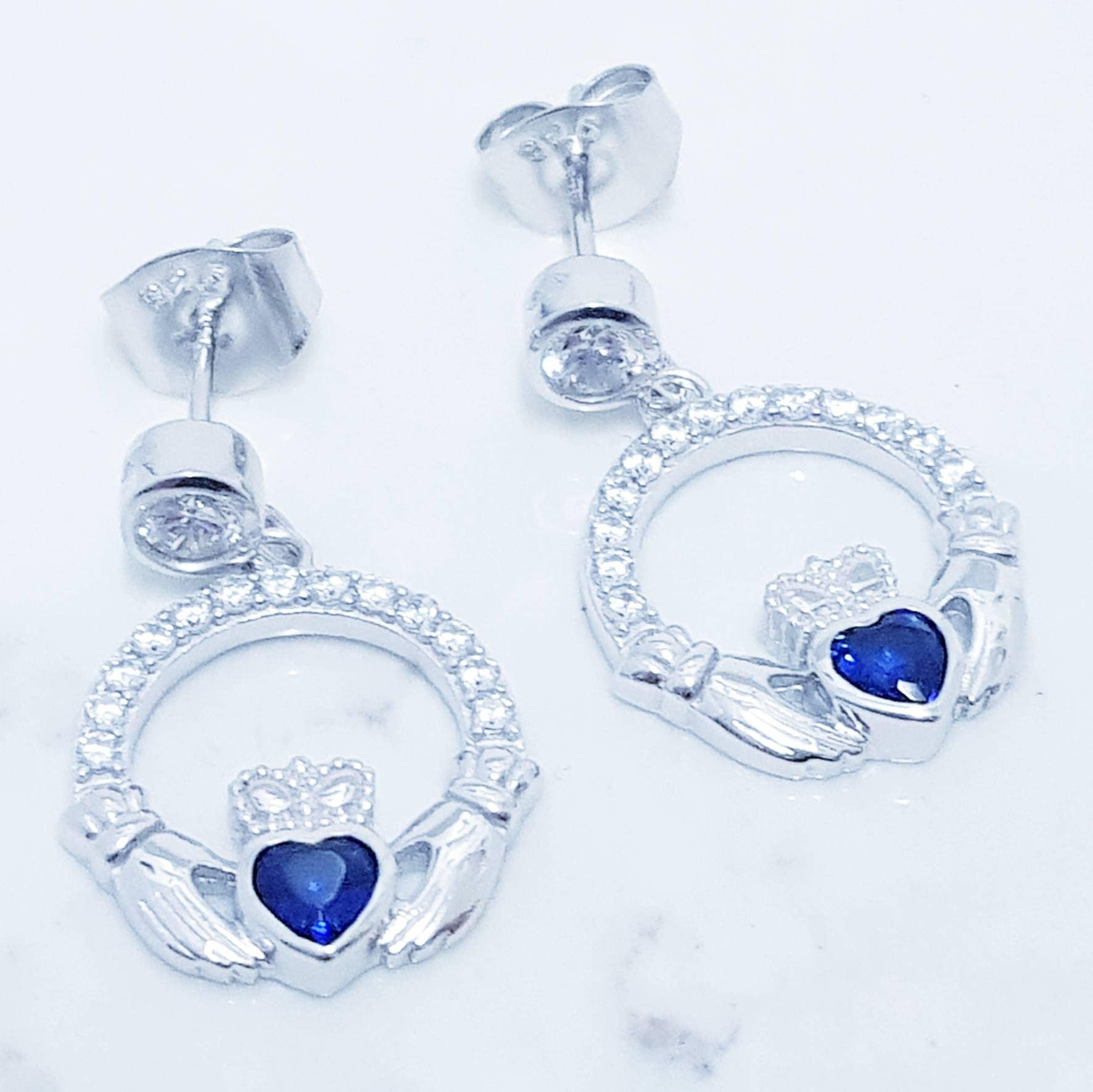 Claddagh Earrings, Silver Claddagh Earrings, Claddagh drop Earrings