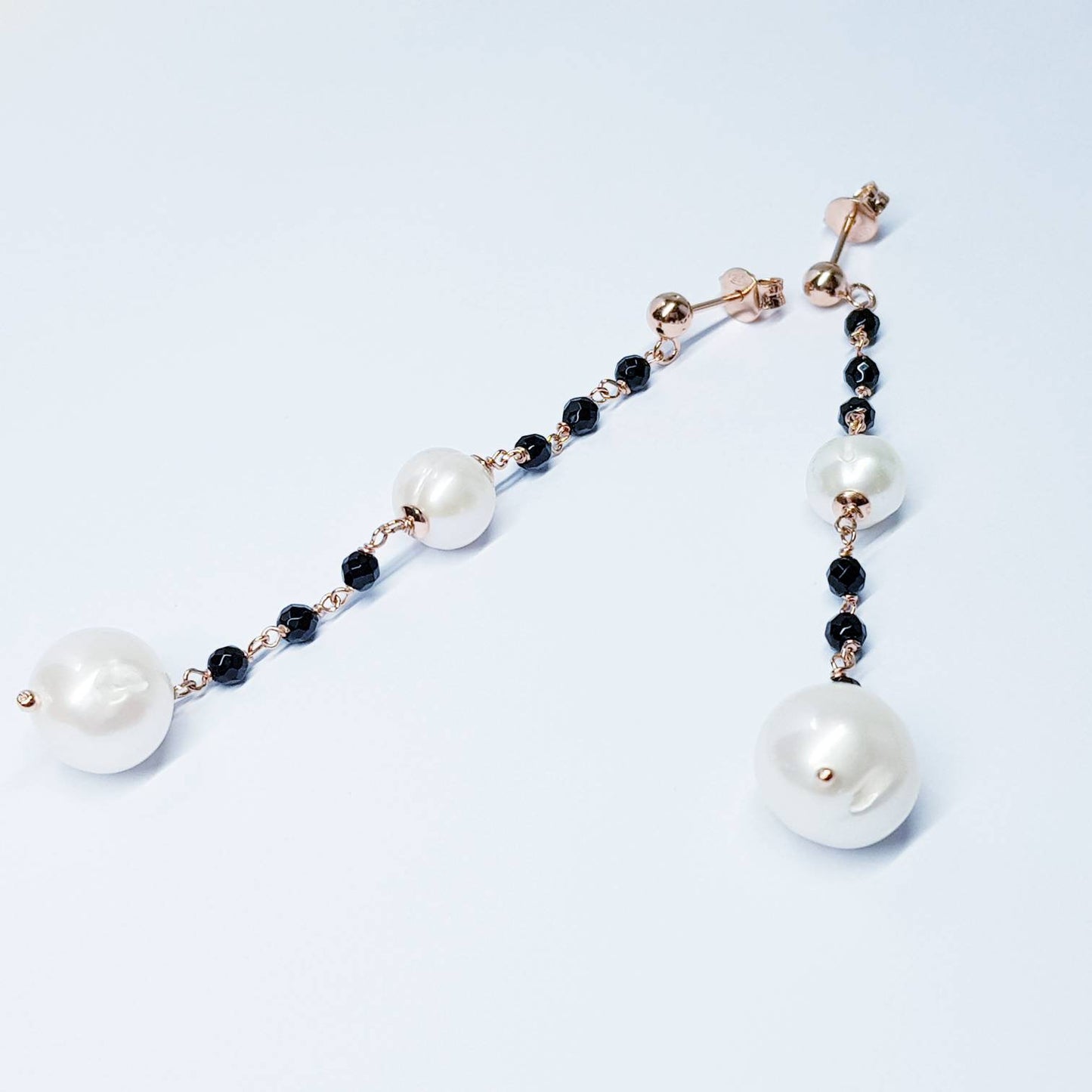 Pearl drop earrings, Rose gold earrings, Baroque pearl earrings, black earrings, old world earrings, earrings for women