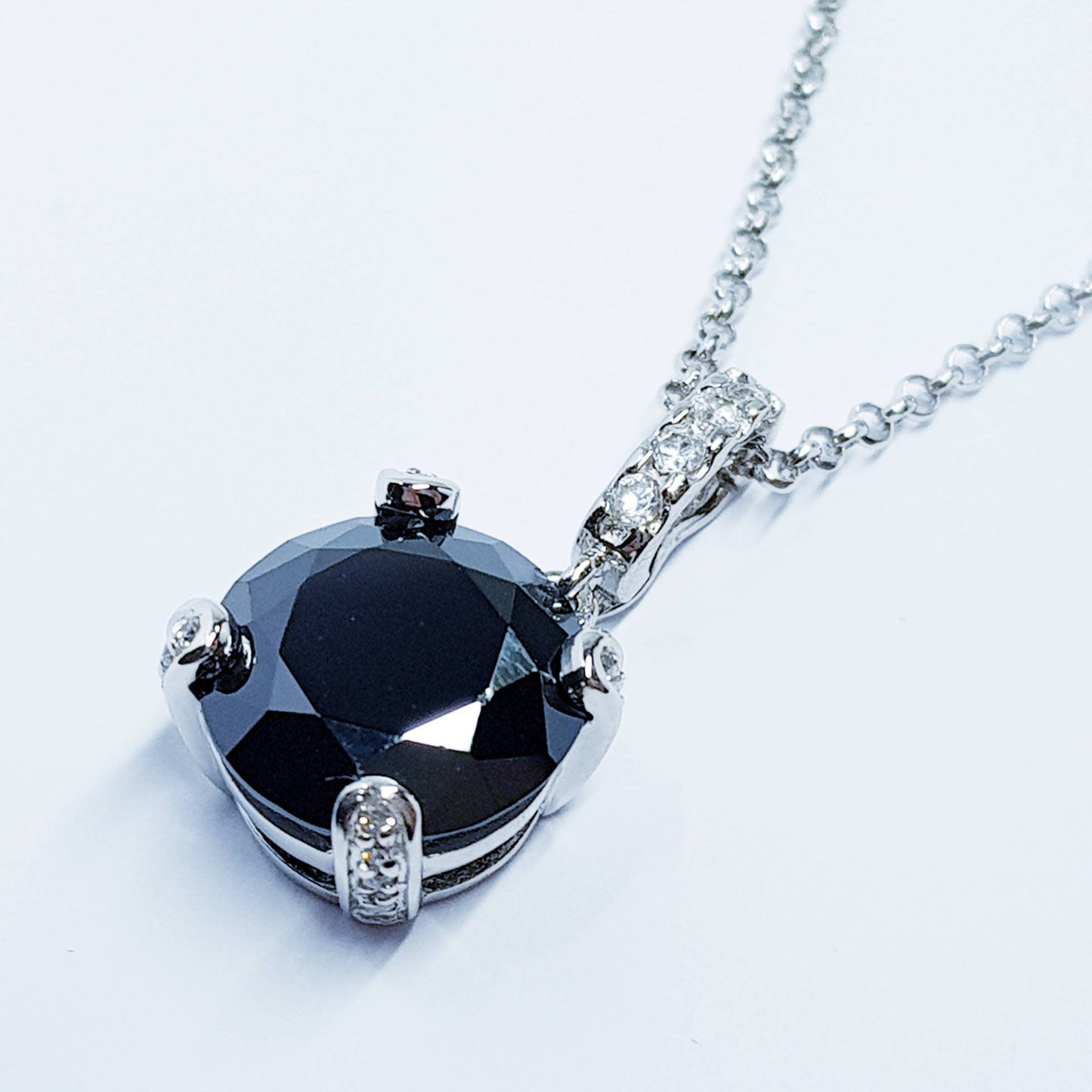 Sterling silver black necklace, large black pendant, Vintage necklace, antique style pendant