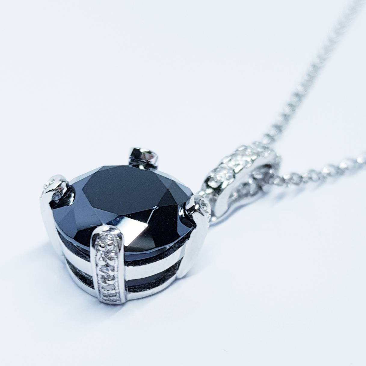 Sterling silver black necklace, large black pendant, Vintage necklace, antique style pendant