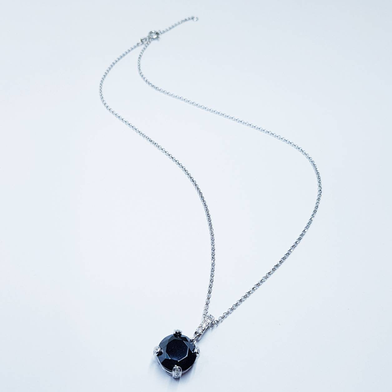 Sterling silver black necklace, large black pendant, Vintage necklace, antique style pendant