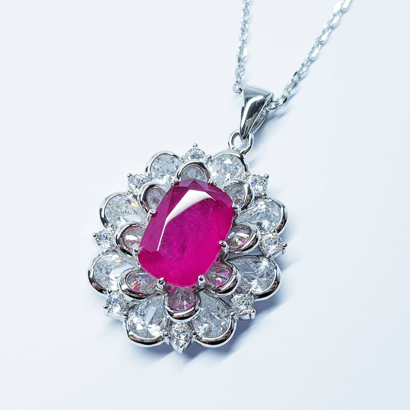 Vintage faux ruby Necklace, rose cut stones, Antique red pendant