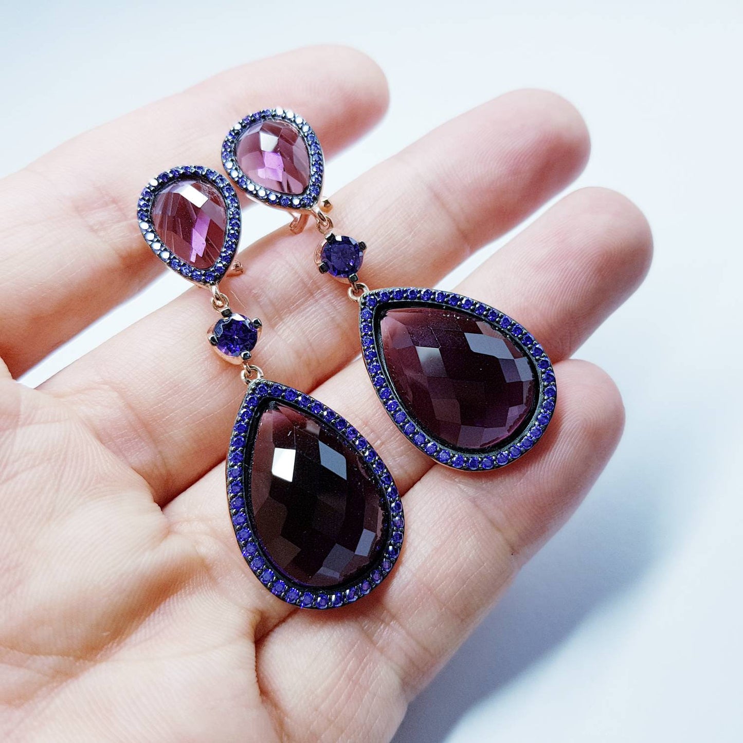 Large purple Earrings, Statement Earrings, Glamourous Jewelry, Rose gold Earrings, Rockstar Jewelry