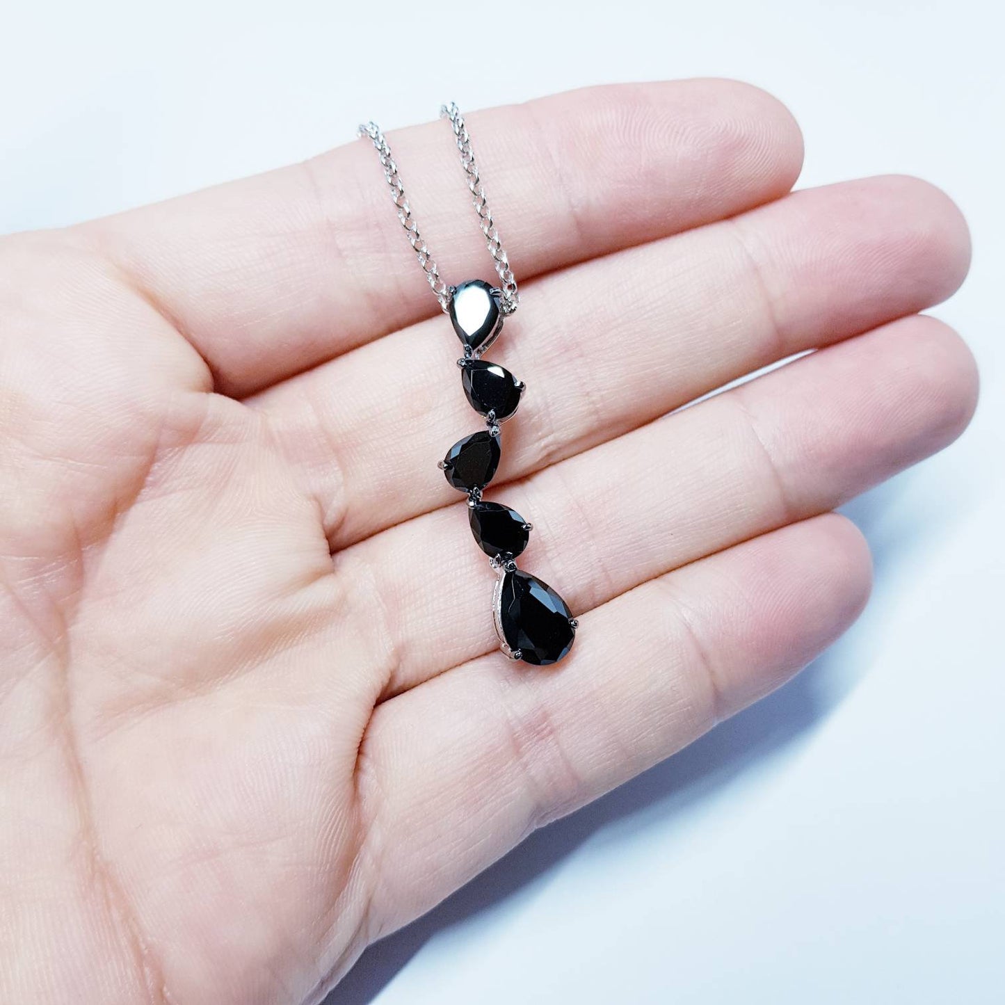 Sterling silver black necklace, large black pendant, Vintage necklace, antique style pendant