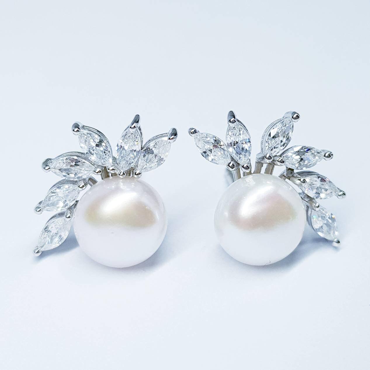 Pearl stud earrings, classic earrings, antique pearl earrings, vintage earrings, marquis earrings, earrings for women