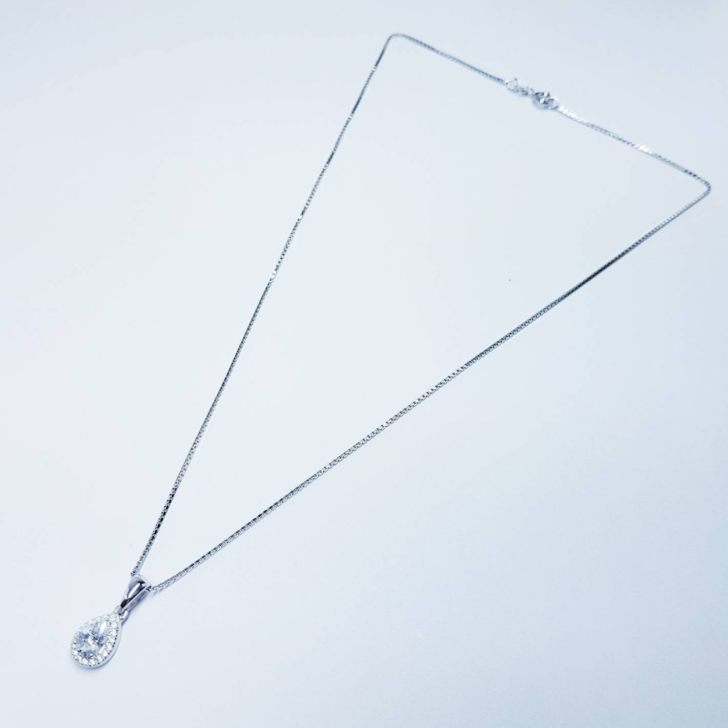 Dainty sterling silver necklace, small white diamond simulant pendant, Vintage necklace, delicate pendant