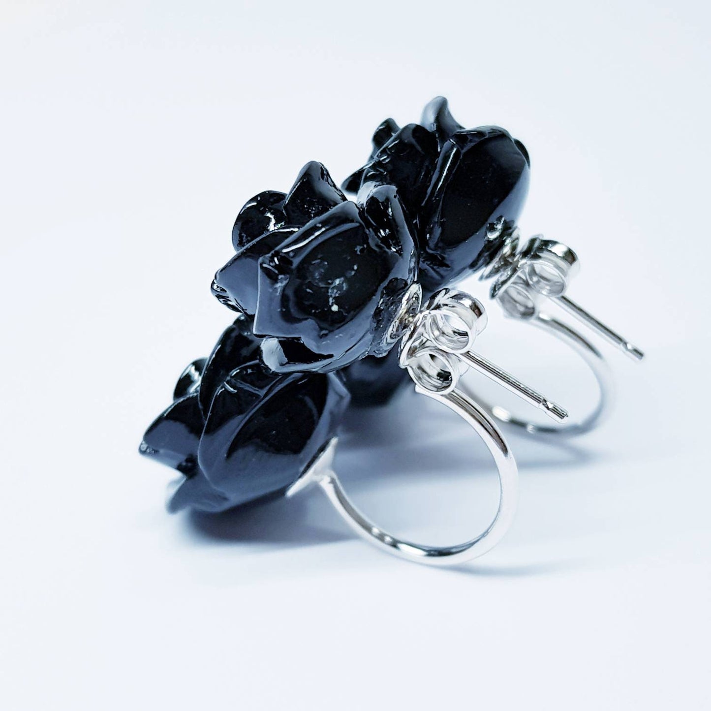 Black Rose earrings, floral earring jackets, black agate earrings, unique earrings, gothic earrings