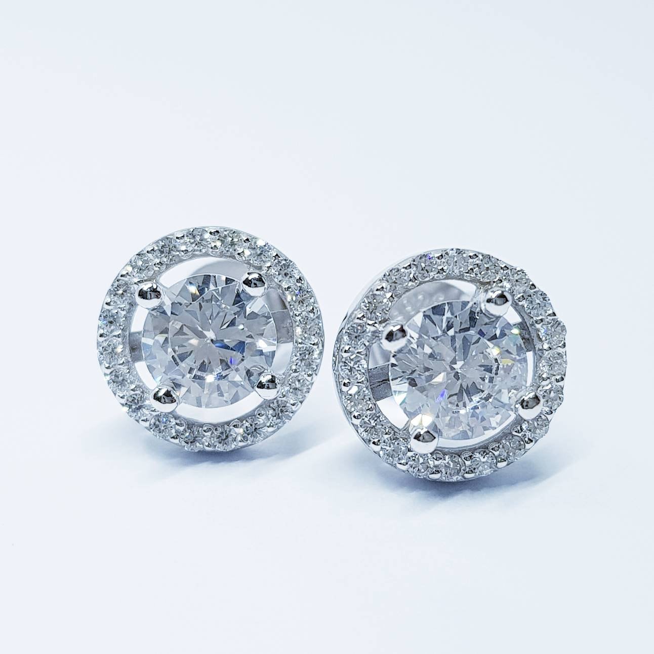 Elegant Halo Earrings, stud earrings, diamond simulant earrings, Sterling Silver earrings, Bridal Earrings, Bridesmaid Gift