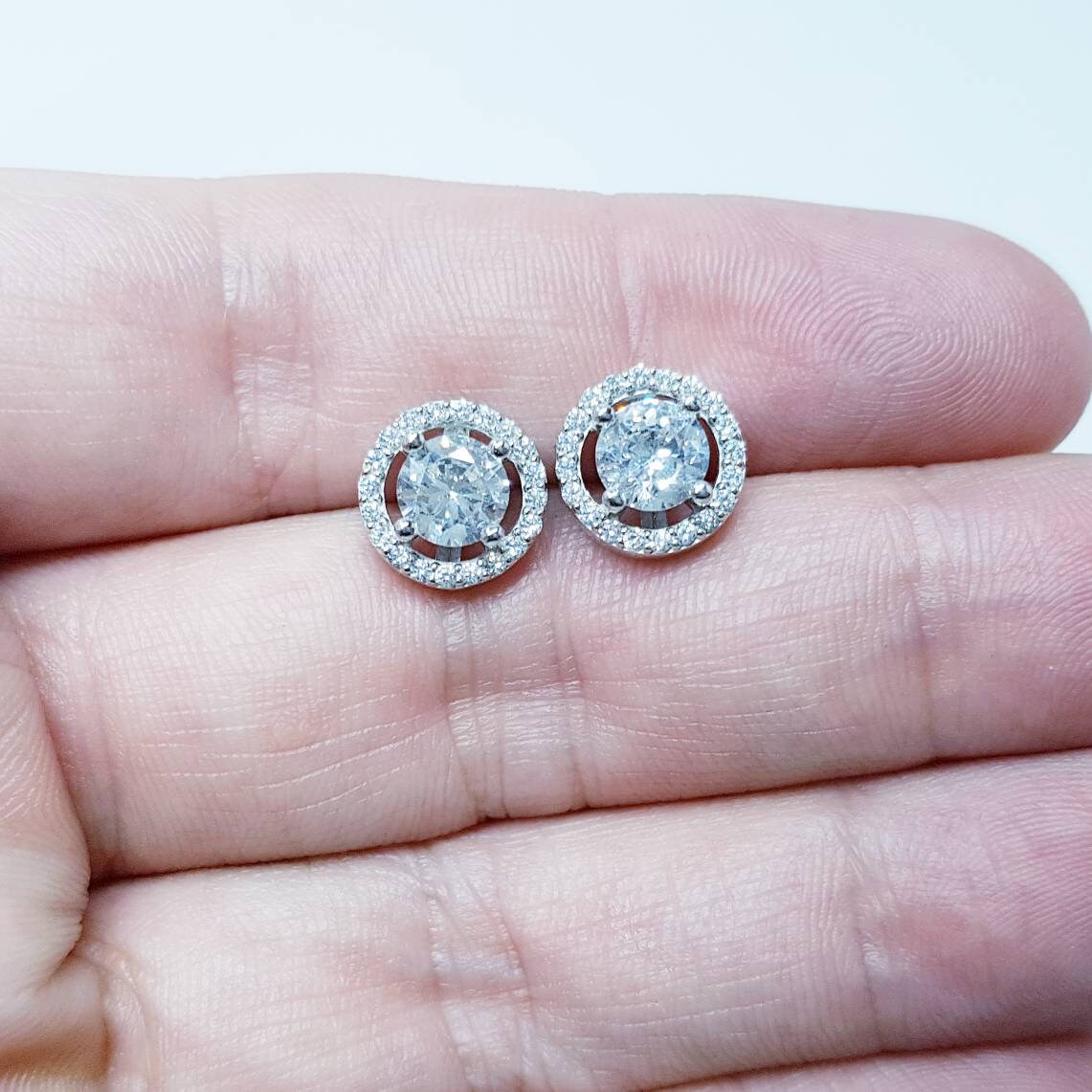 Elegant Halo Earrings, stud earrings, diamond simulant earrings, Sterling Silver earrings, Bridal Earrings, Bridesmaid Gift