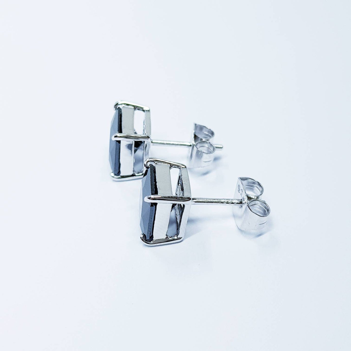 Black earrings, square black studs, silver stud earrings, black diamond earrings