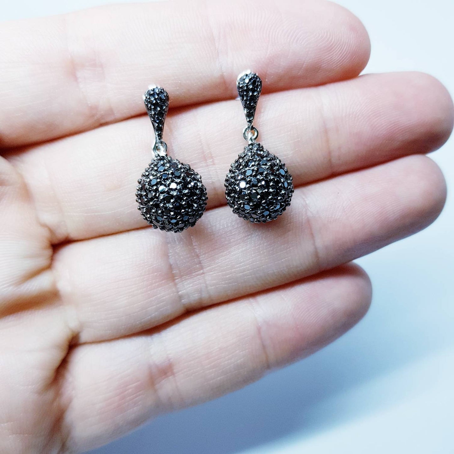 Black drop Earring studs, Teardrop shaped earrings, classic black earrings, vintage black earrings, elegant Gothic jewelry