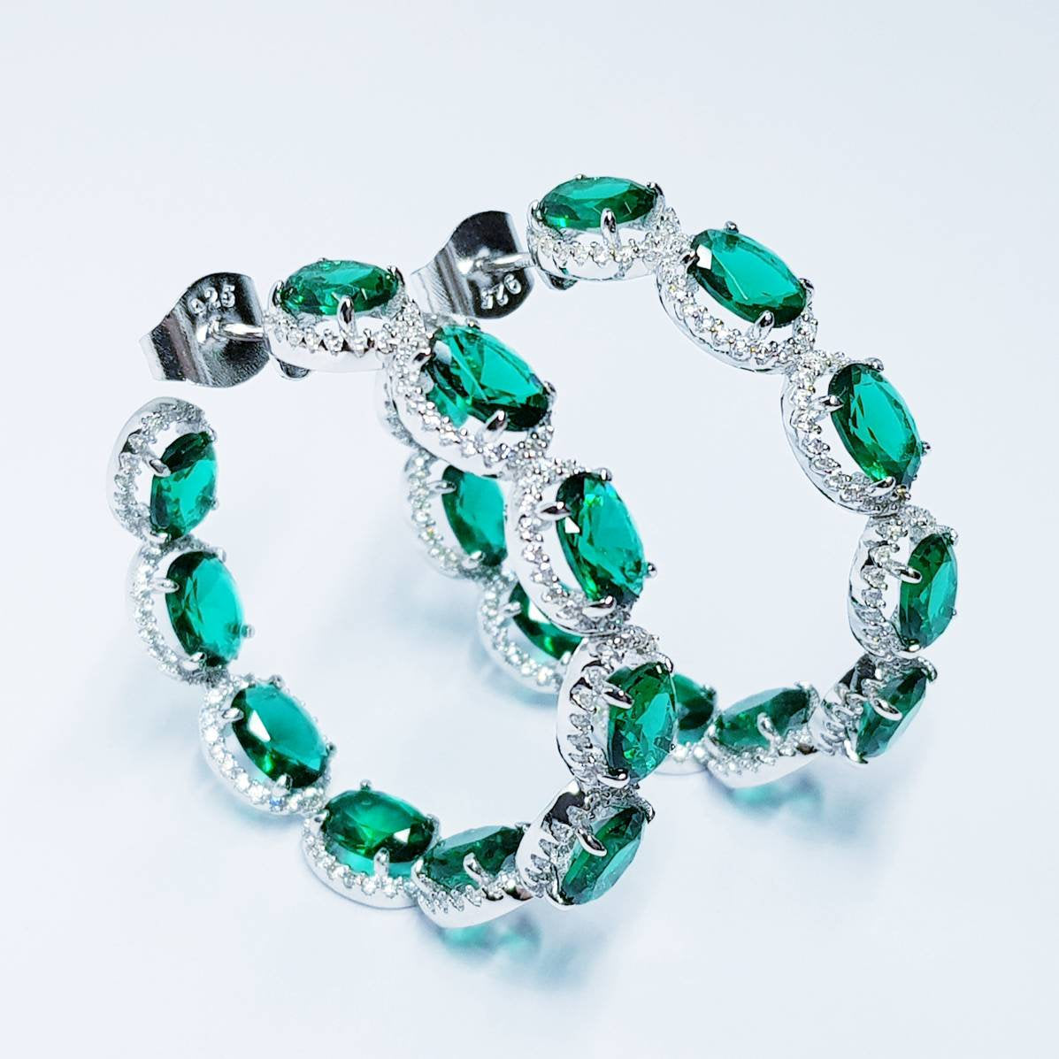 Large Green Earrings, Statement Earrings, Glamourous Jewelry, Emerald and Diamonds