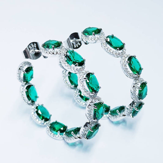 Large Green Earrings, Statement Earrings, Glamourous Jewelry, Emerald and Diamonds