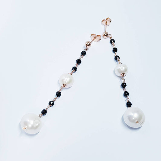 Pearl drop earrings, Rose gold earrings, Baroque pearl earrings, black earrings, old world earrings, earrings for women
