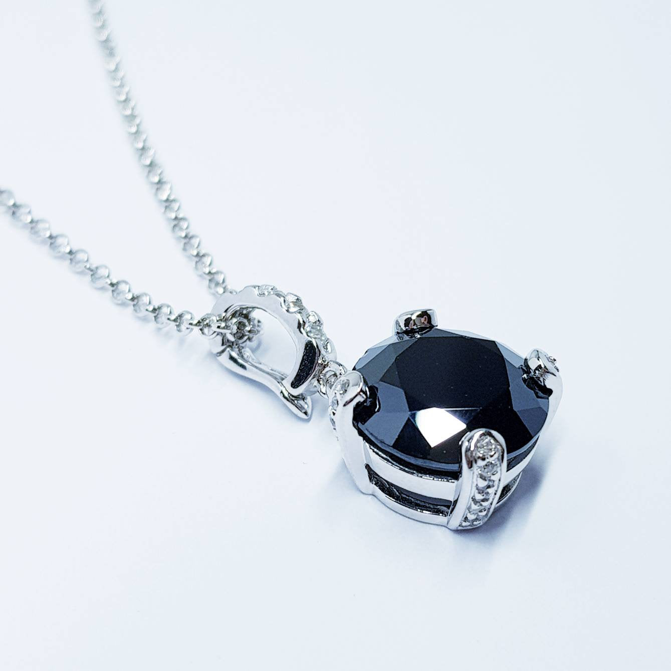 Sterling silver black necklace, large black pendant, Vintage necklace, antique style pendant