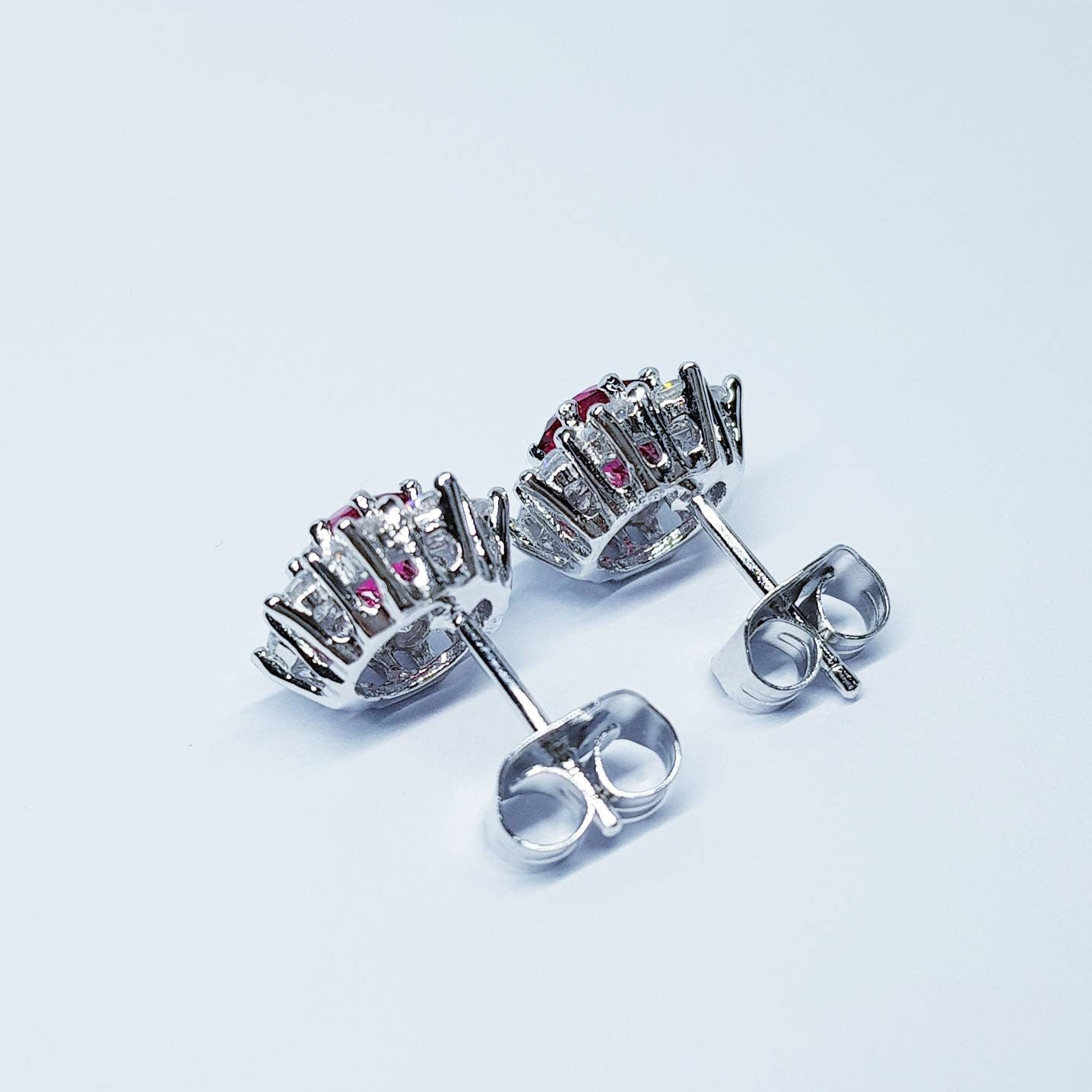 Red earrings, Spinel stud earrings, gift for women, vintage earrings, diamond halo earrings, earrings for women, classic stud earrings