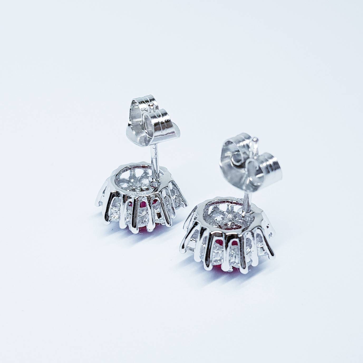 Red earrings, Spinel stud earrings, gift for women, vintage earrings, diamond halo earrings, earrings for women, classic stud earrings