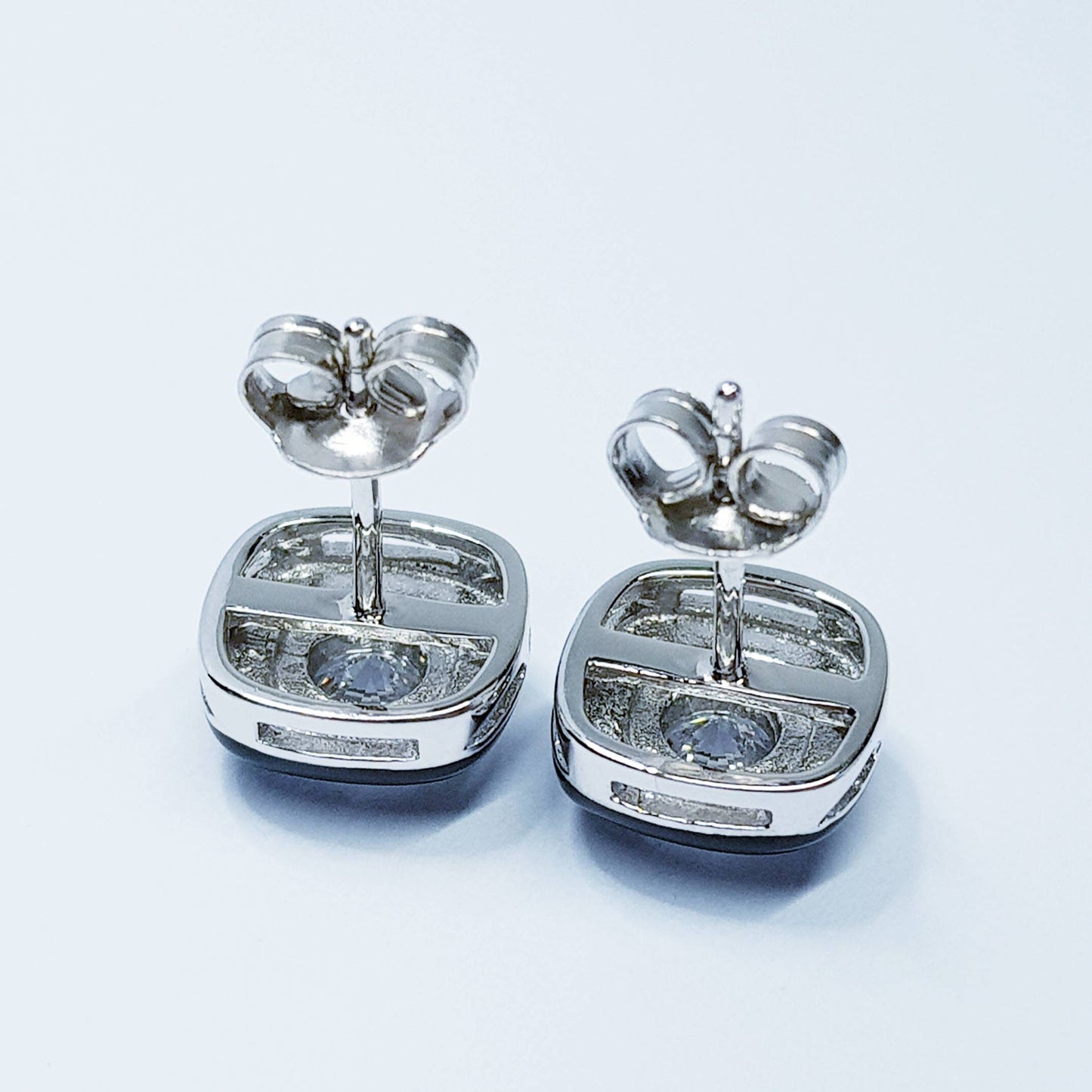 Black earrings, square black studs, silver stud earrings, diamond simulant earrings, enamel earrings, black and white vintage jewelry