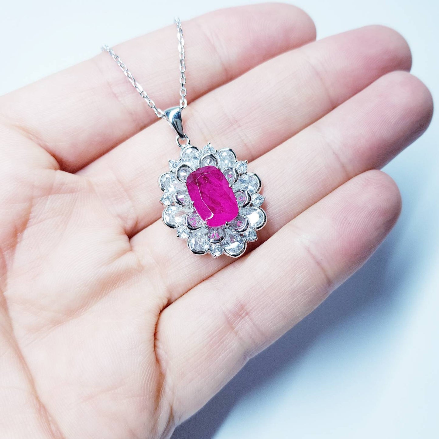 Vintage faux ruby Necklace, rose cut stones, Antique red pendant, Vintage Jewelry, July Birthstone