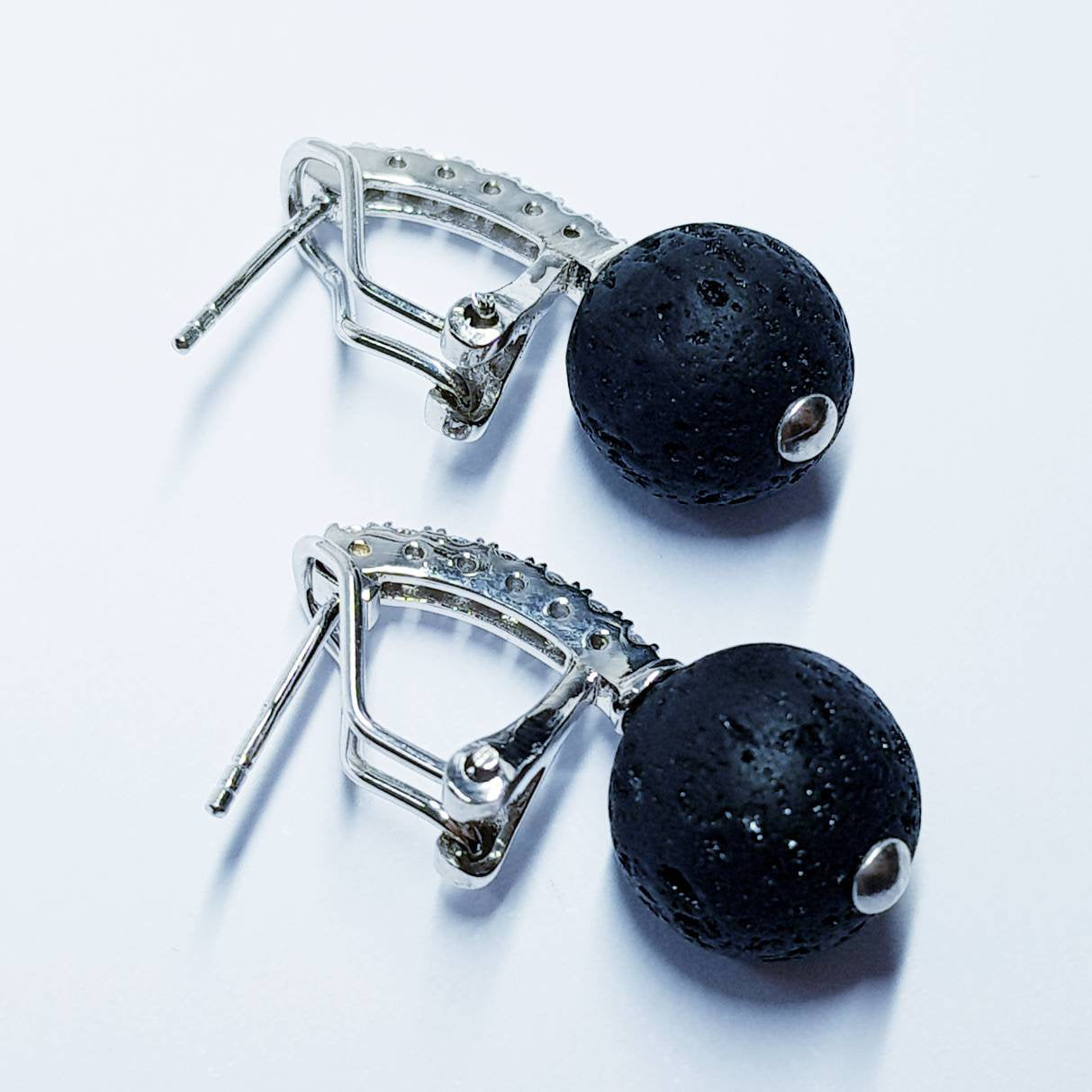 Lava rock drop earrings, Statement earrings, black bead earrings, vintage earrings, old world earrings, ball earrings