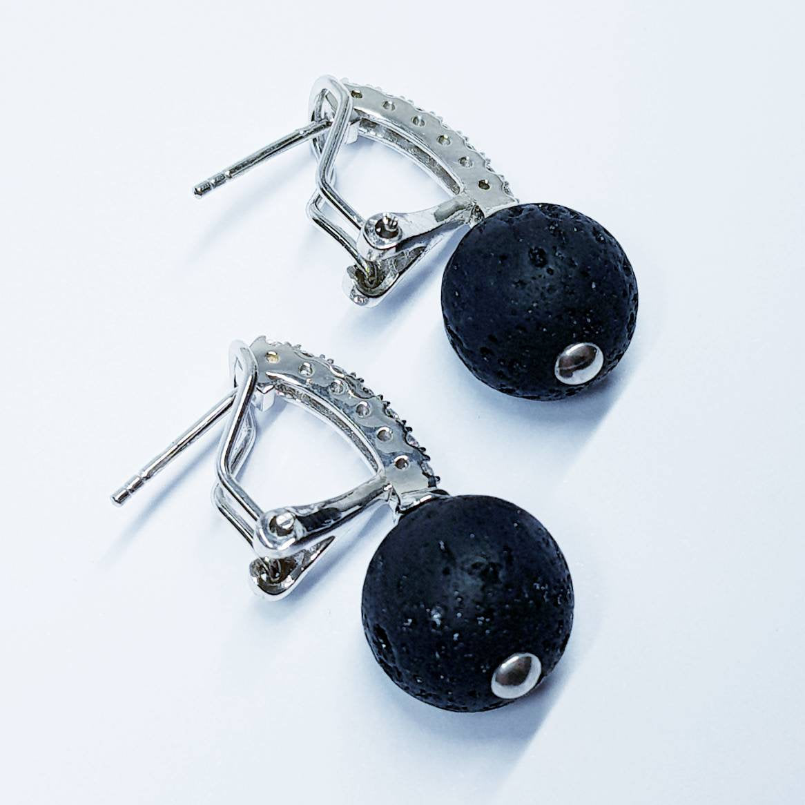 Lava rock drop earrings, Statement earrings, black bead earrings, vintage earrings, old world earrings, ball earrings