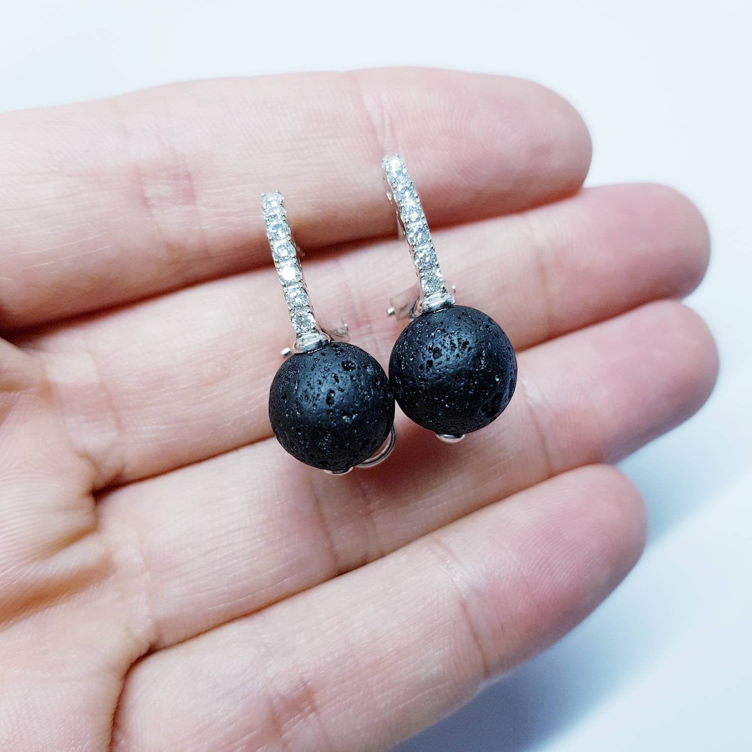 Lava rock drop earrings, Statement earrings, black bead earrings, vintage earrings, old world earrings, ball earrings