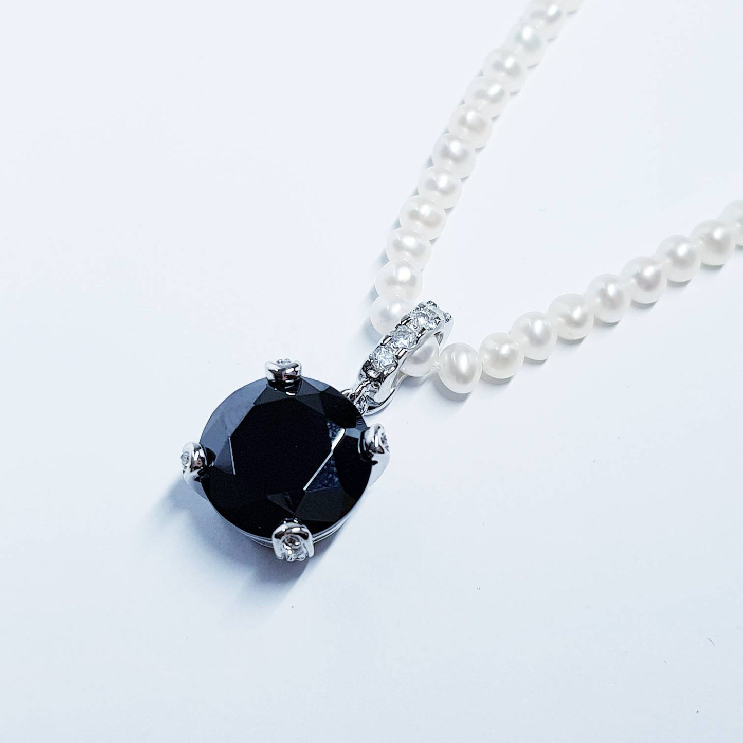 Sterling silver black necklace, large black pendant, Vintage necklace, antique style pendant