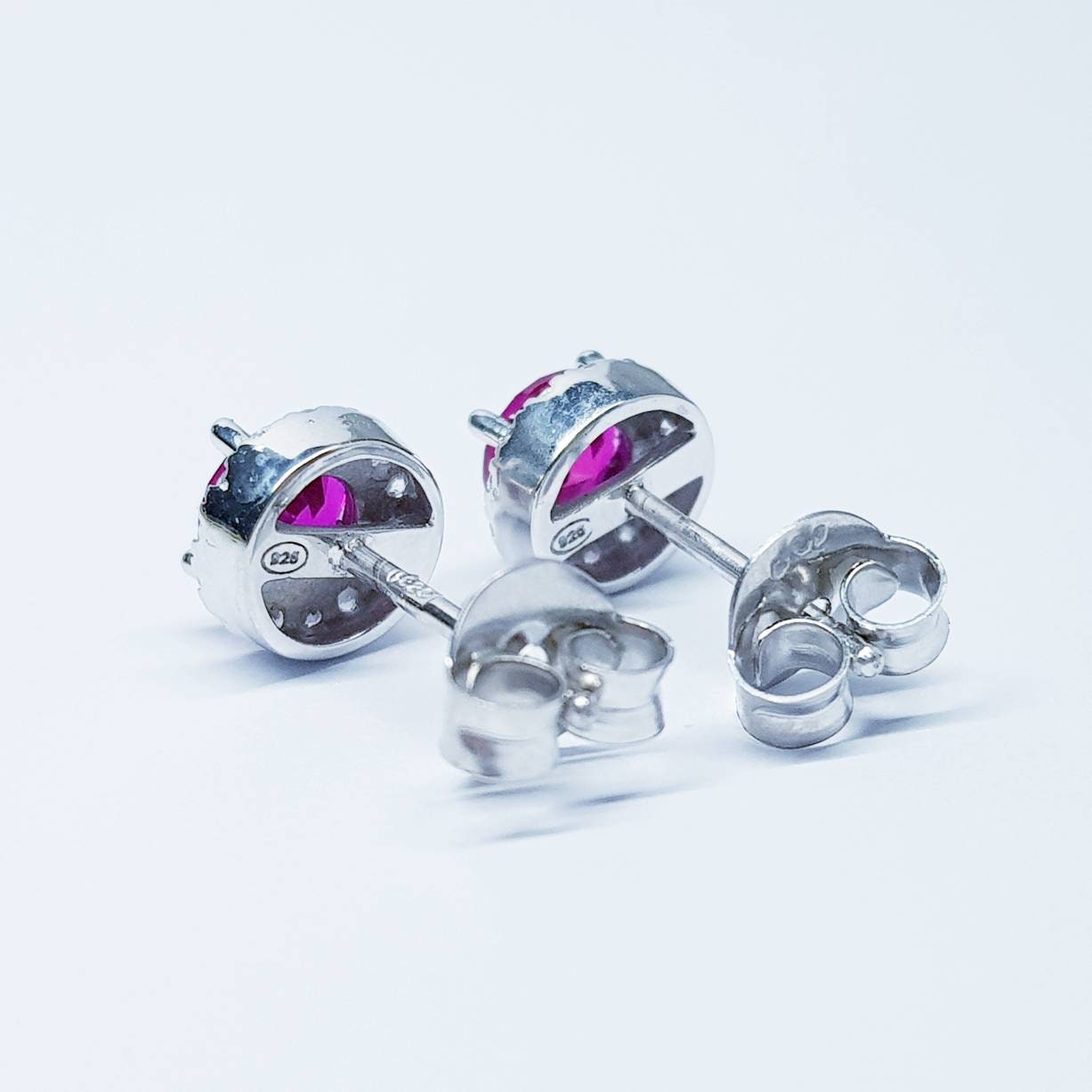 Red earrings, ruby stud earrings, gift for women, vintage earrings, diamond halo earrings, earrings for women, classic stud earrings