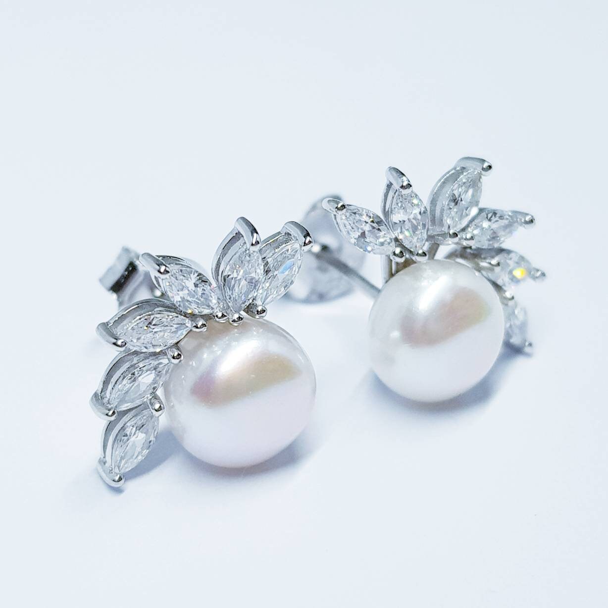 Pearl stud earrings, classic earrings, antique pearl earrings, vintage earrings, marquis earrings, earrings for women