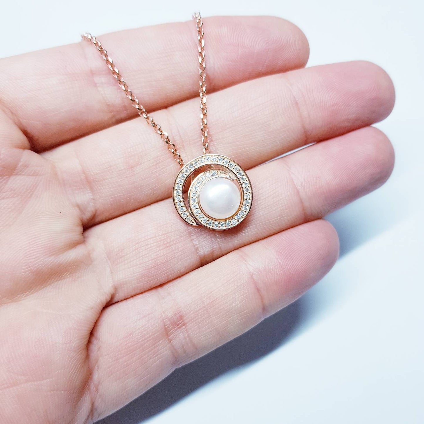 Rose gold pearl Pendant, Sterling silver pearl Pendant, Classic Jewelry, Real Pearl necklace, Elegant Pendant