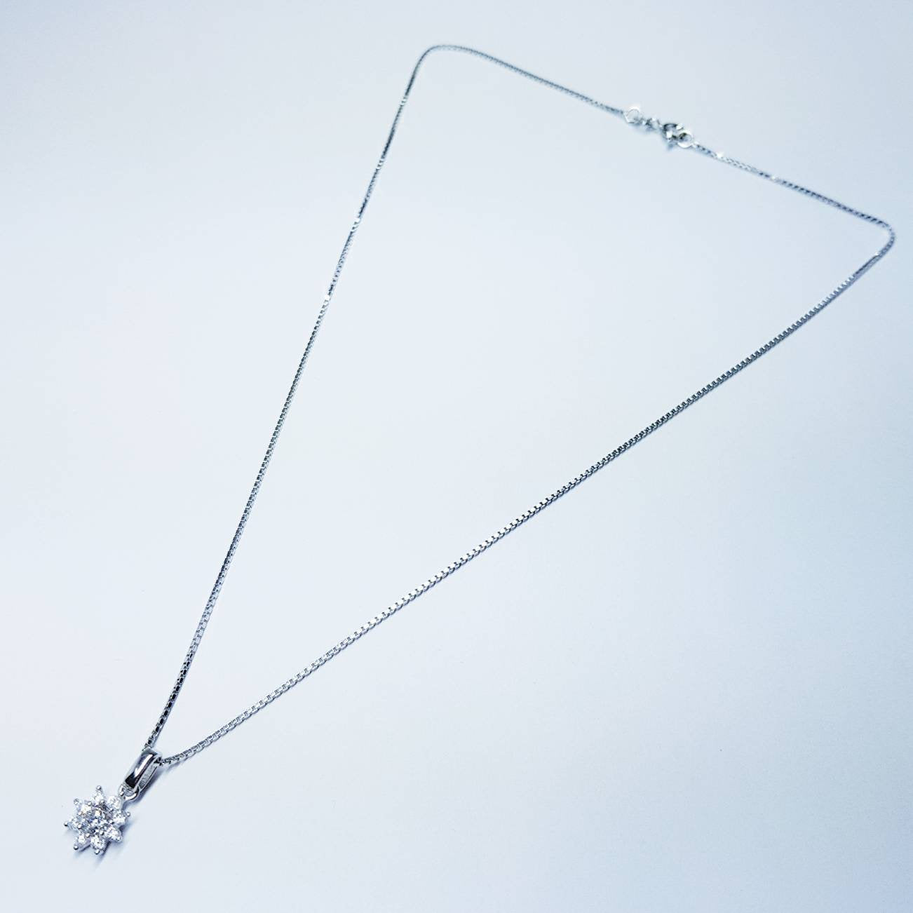 Dainty sterling silver necklace, small white diamond simulant pendant, Vintage necklace, delicate pendant