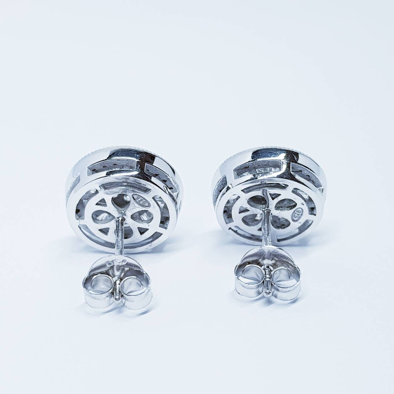 Large stud Earrings, round halo earrings, diamond simulant earrings, Sterling Silver earrings, evening jewelry