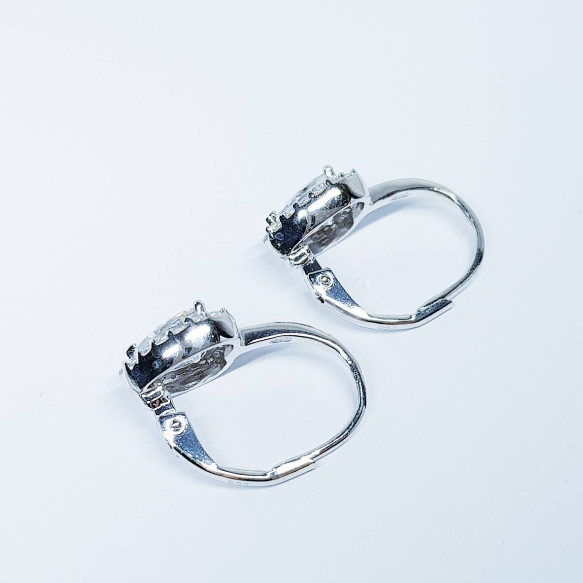 Sterling Silver heart earrings, lever back drop earrings, heart shaped earrings, diamond halo earrings, bridesmaid earrings