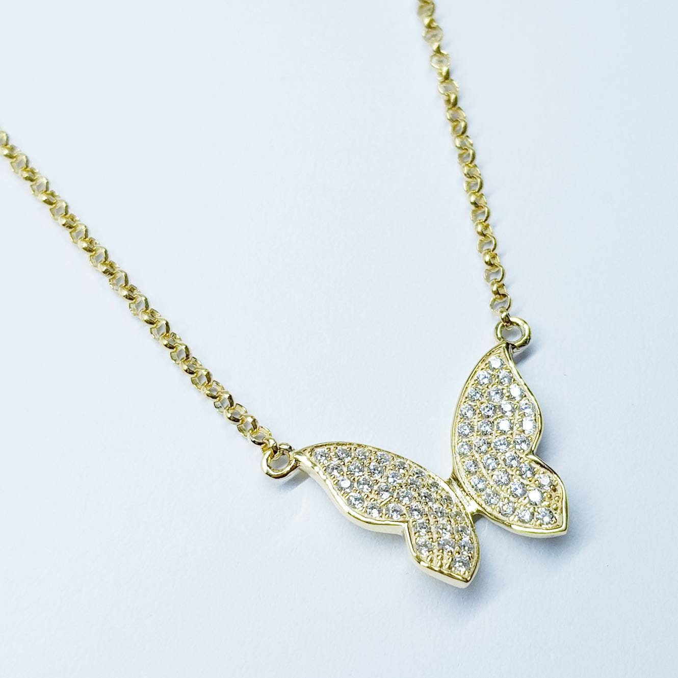 Butterfly necklace, yellow gold plated dainty butterfly pendant