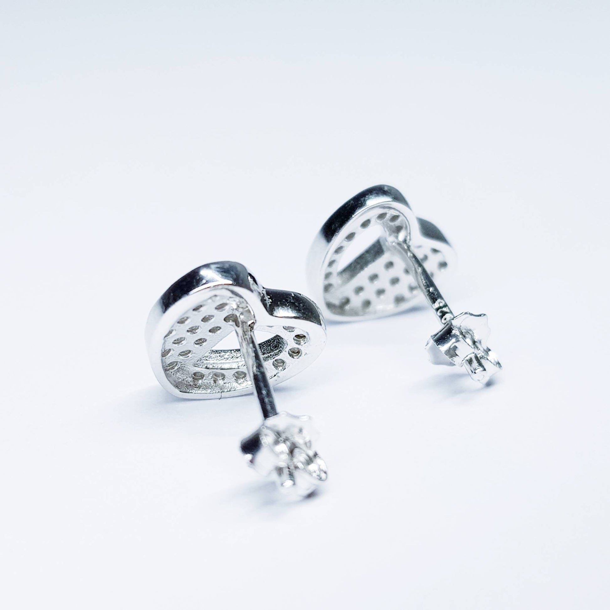 Cute Sterling silver heart shaped stud earrings, second hole heart stud earrings with cz
