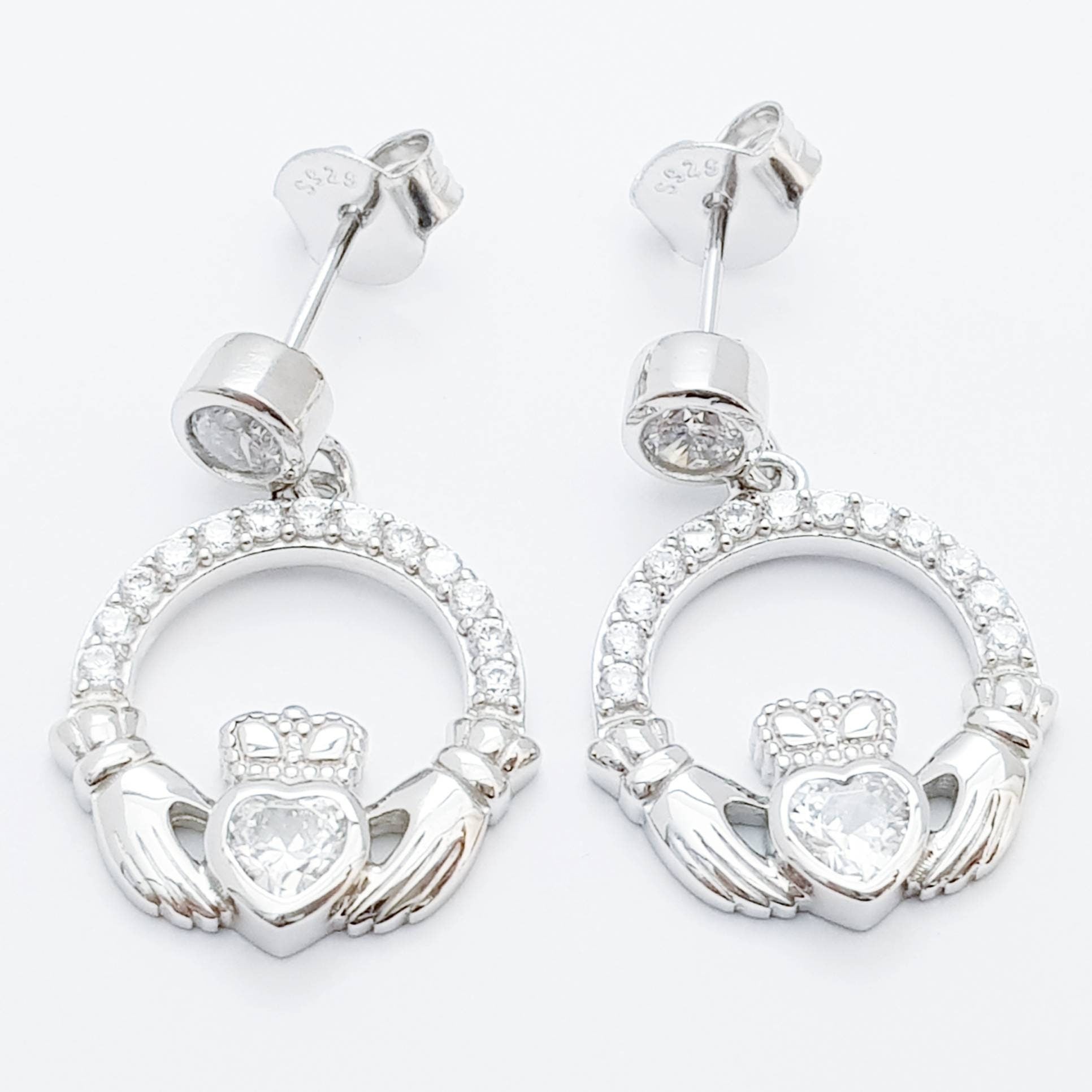 Claddagh Earrings, Silver Claddagh Earrings, Claddagh drop Earrings