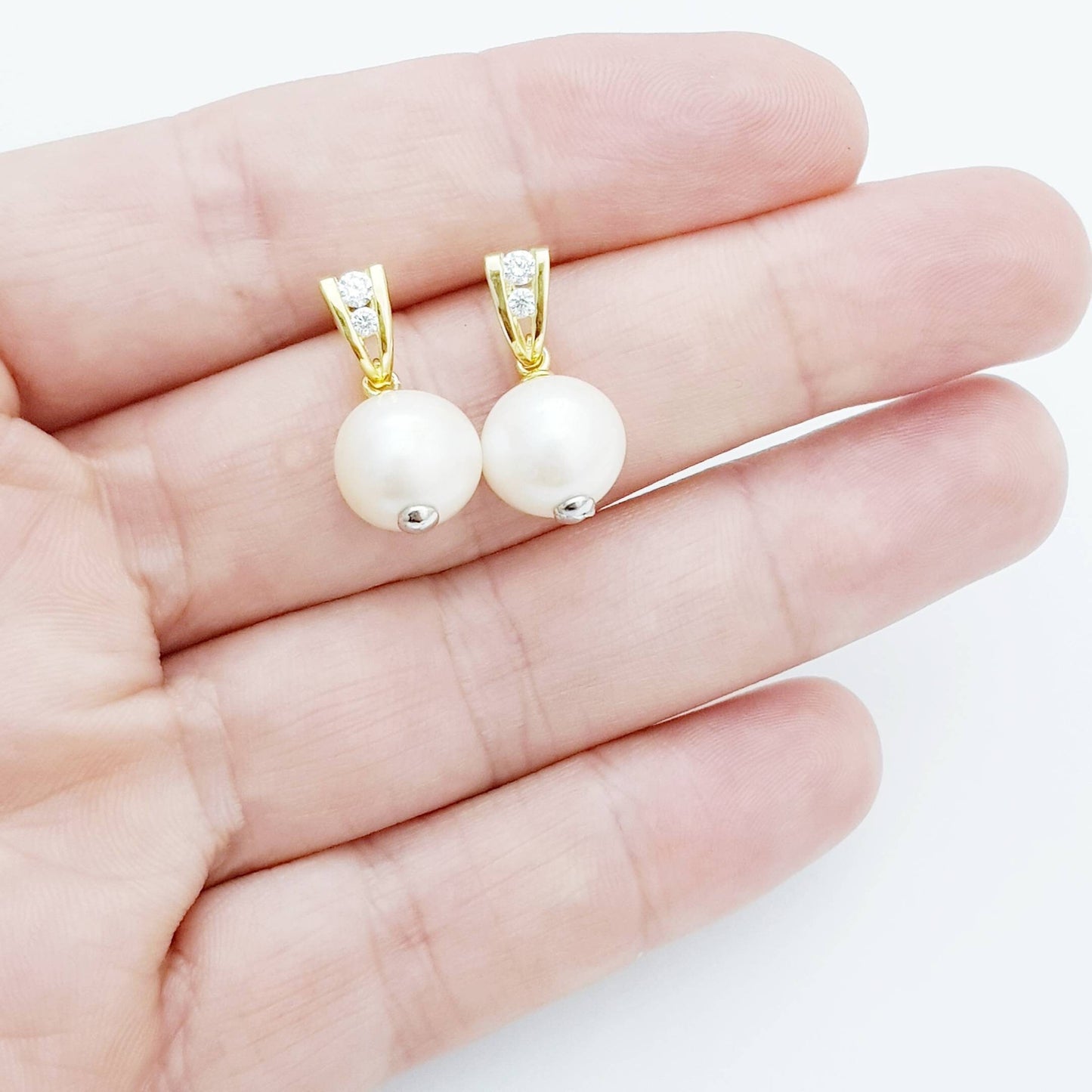 Gold plated sterling drop pearl earrings with freshwater pearl