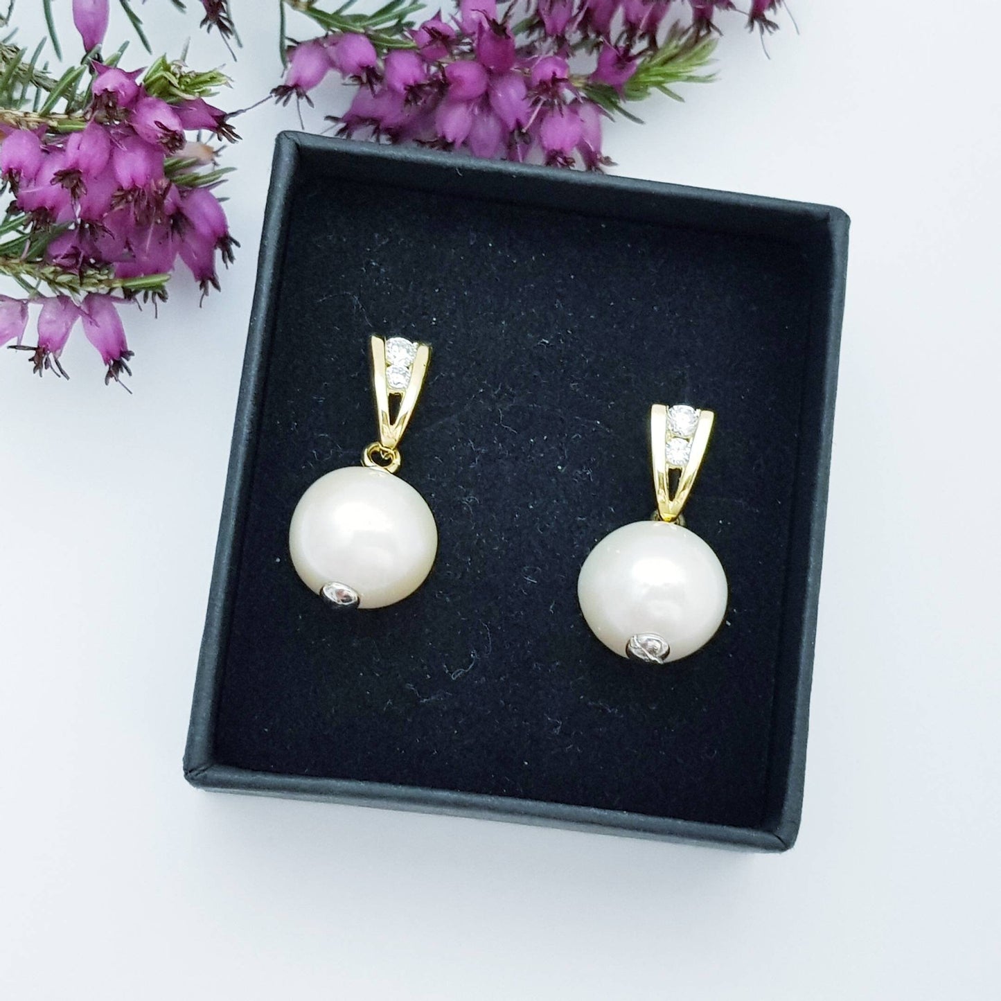 Gold plated sterling drop pearl earrings with freshwater pearl