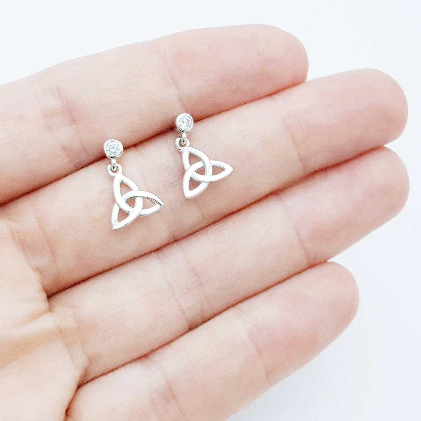 Delicate celtic earrings, triquetra earrings, small celtic drop Earrings