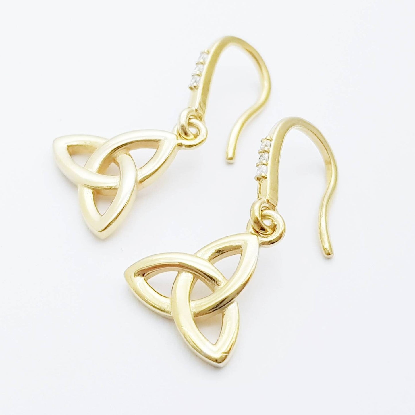 Dainty Celtic drop Earrings, trinity knot French wire earrings, gold plated Celtic earrings