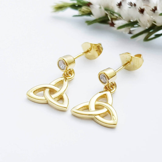 Small celtic drop earrings, Irish trinity jewelry, dainty drop Earrings