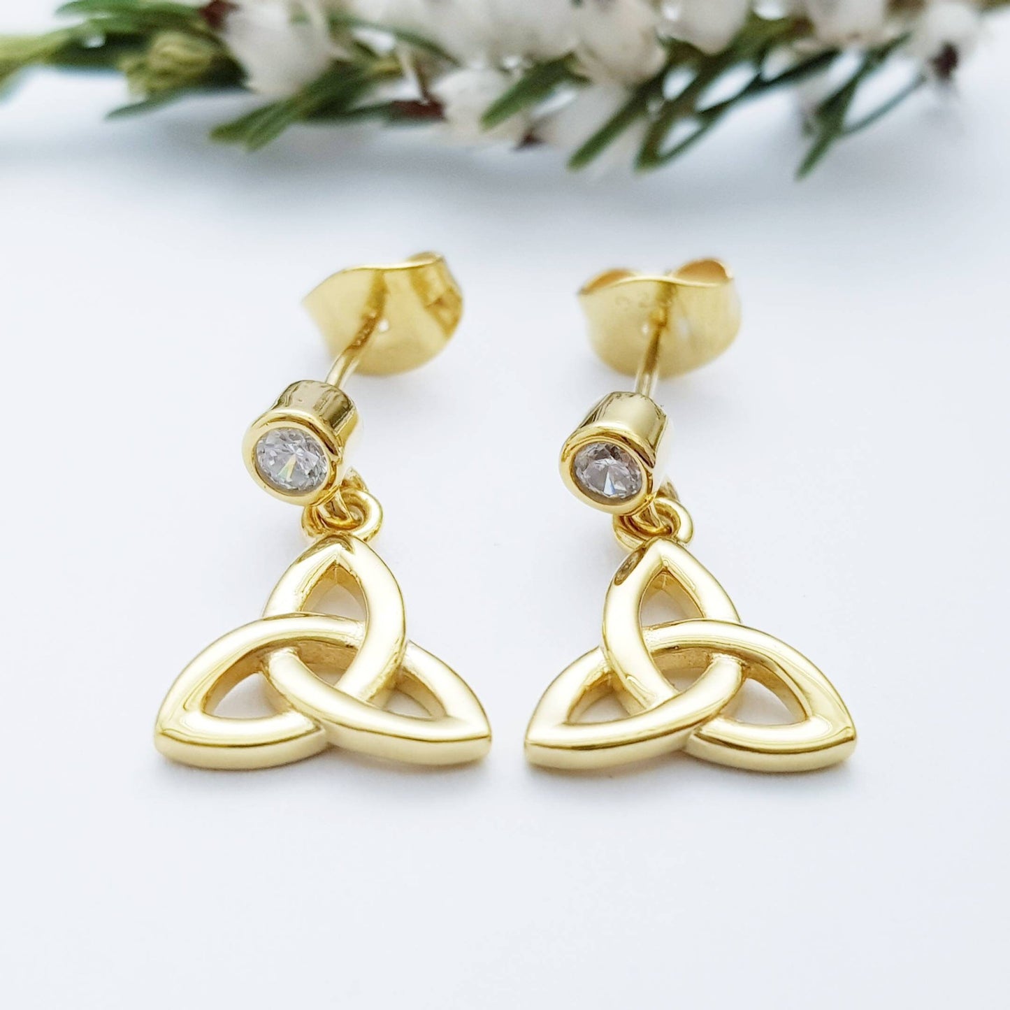 Small celtic drop earrings, Irish trinity jewelry, dainty drop Earrings