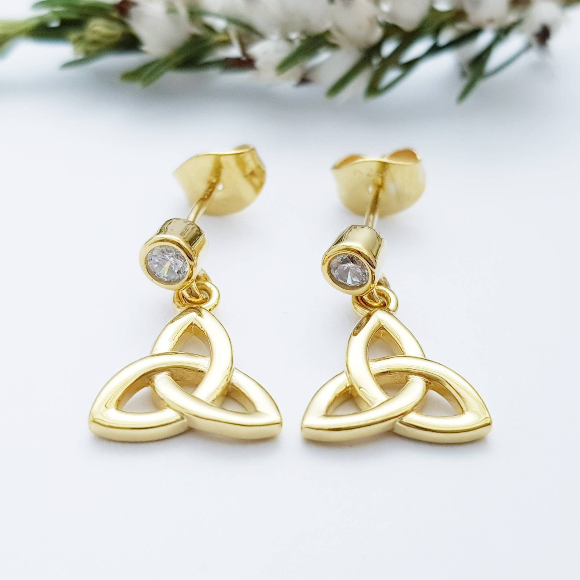 Small celtic drop earrings, Irish trinity jewelry, dainty drop Earrings
